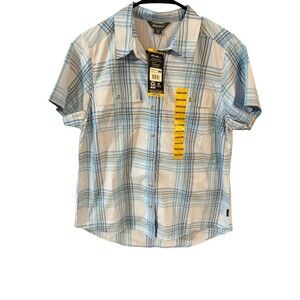 NWT Eddie Bauer Shirt Womens Blue Plaid Adventurer Dry Size Medium UPF 50